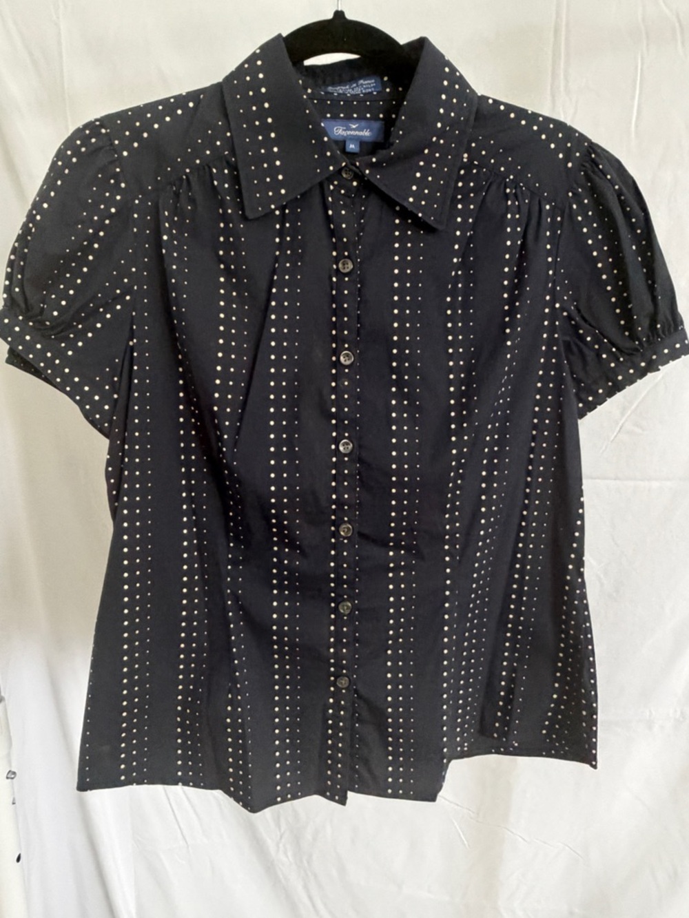 Faconnable Black Short Sleeve Button-Front Shirt with Silver Dot Print